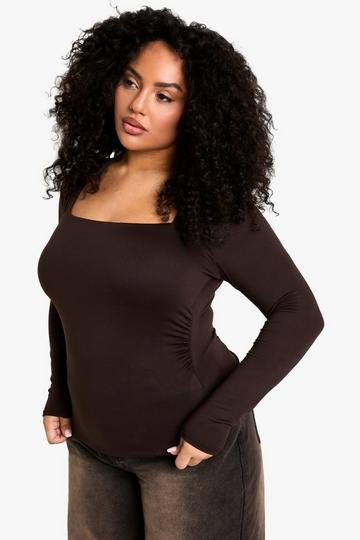 Plus Ruched Shoulder Top chocolate