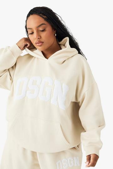 Plus DSGN Towelling Embroidered Hoodie ecru