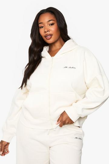 Cream White Plus Ath Archive Zip Through Cropped Hoodie