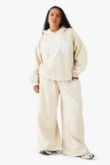 Ecru White Plus DSGN Towelling Embroidered Straight Leg Jogger