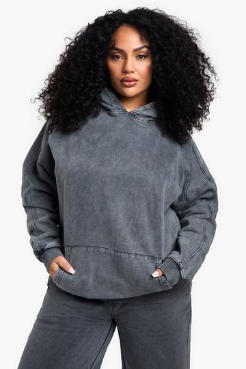 Plus Oversized Acid Wash Gebleekte Hoodie Met Naaddetail charcoal