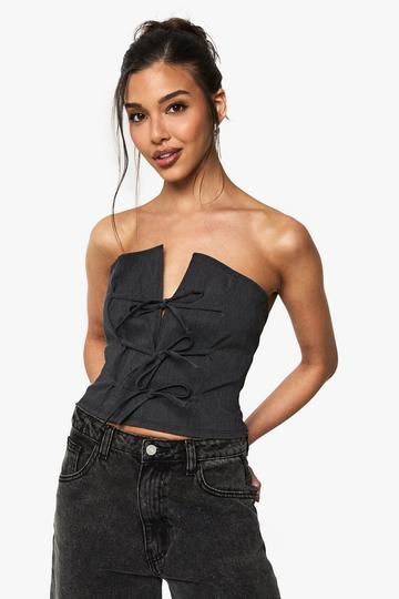 Marl Bengaline Tie Front Detail Bandeau Top black