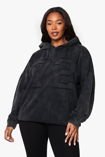 Plus Acid Wash Applique Oversized Hoodie charcoal