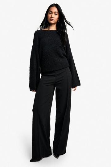 Crepe Pintuck Wide Leg Trouser black