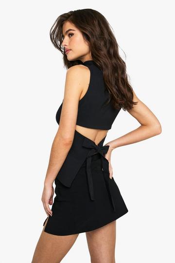 Bengaline Cinched In Waist Cut Out Back Top black