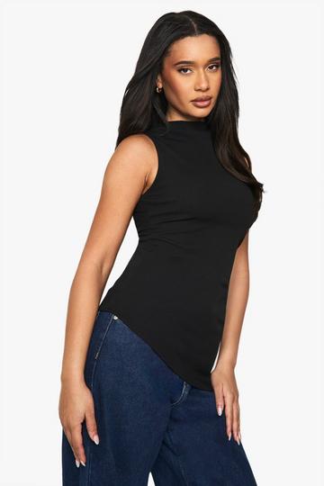 Crepe Boat Neck Asym Hem Top black