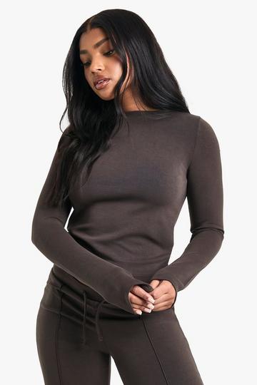 PREMIUM CURPO LONG SLEEVE CREW NECK TOP chocolate