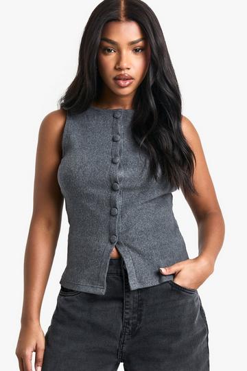 Brushed Rib Button Through Waistcoat charcoal