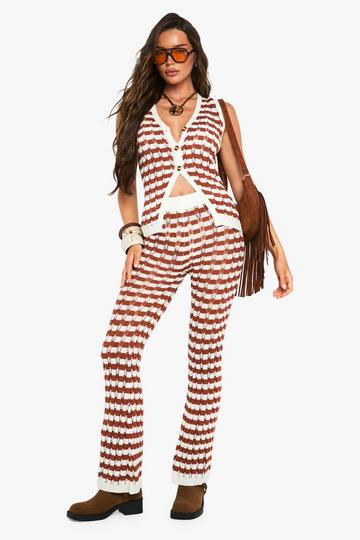 Stripe Crochet Knitted Wide Leg Trouser rust