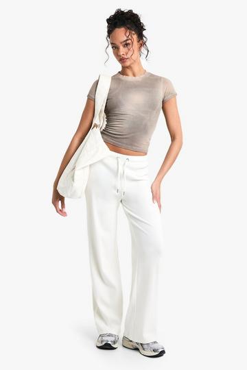 Ecru Wit Ribbed Wide Leg Trouser