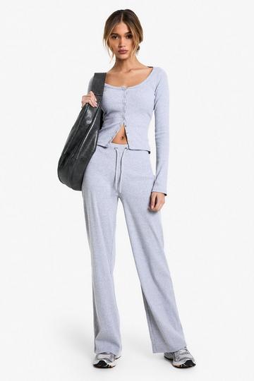 Ribbed Wide Leg Trouser grey marl