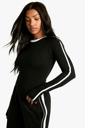 CONTRAST BINDING AND SLEEVE STRIPE LONG SLEEVE BODYSUIT black