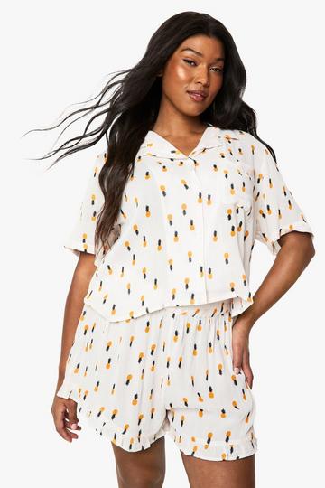 Plus Pineapple Print Cheesecloth Boxy Shirt & Short Pyjama Set yellow