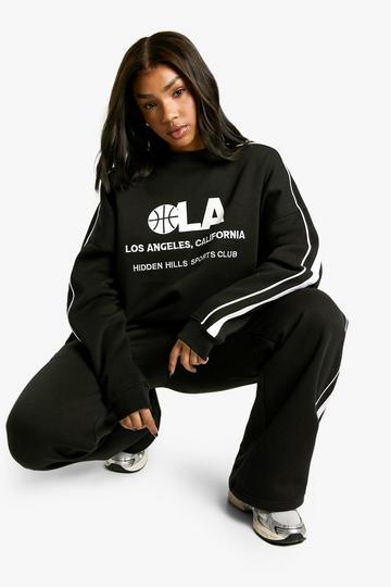 Oversized Gestreepte LA Basketbal Trui black