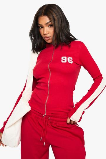 96 Rib Shrunken Zip Through Top red