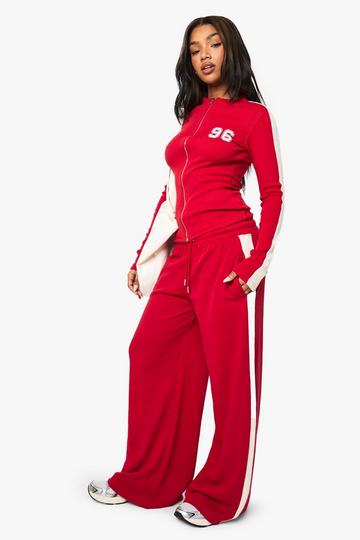 Wide Leg Joggingbroek Met Zijstreep red