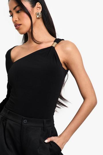 Crepe One Sleeve Trim Detail Top black