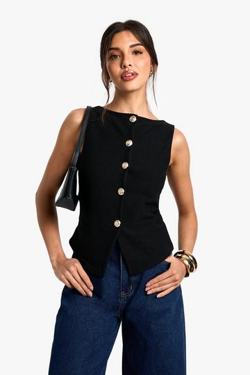 Textured button through waistcoat black