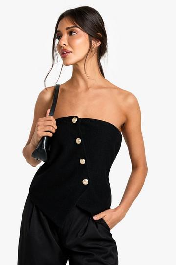 Textured button through bandeau waistcoat black