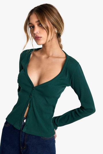 HEAVY RIB V NECKLINE BUTTON THROUGH CARDIGAN olive