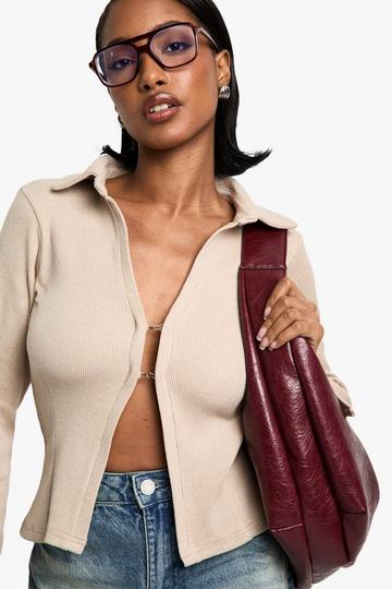 HEAVY RB Top Met Lange Mouwen En Kraag stone