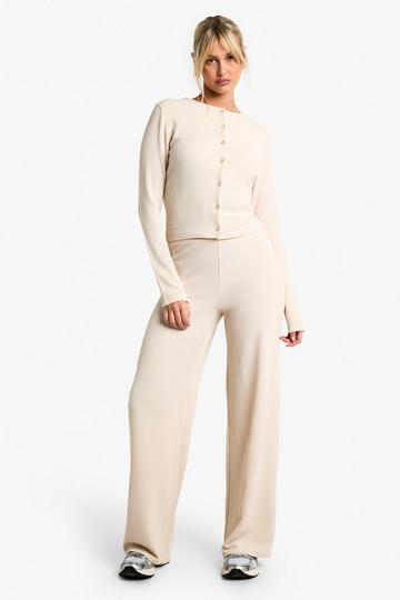 Rib Cardigan and Wide Leg Trouser Co-ord ecru