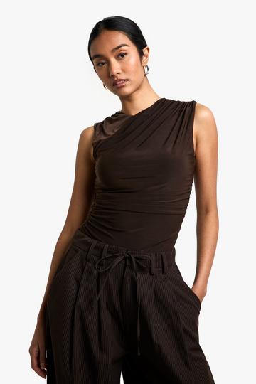 Slinky Ruched Detail Sleeveless Top chocolate