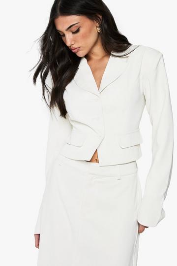 Ecru White Woven Tailored Cinched Blazer
