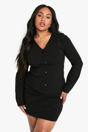 Plus Geplooide Bengaline Blazer black