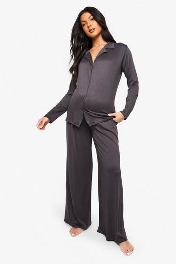 Maternity Basic Shirt & Trouser PJ Set ash grey