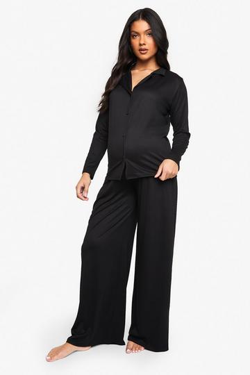 Maternity Basic Shirt & Trouser PJ Set black