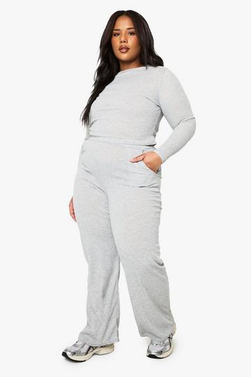 Grey Plus Rib Top & Trouser Lounge Set