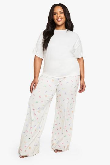 Plus Sweet T-Shirt En Pyjama Set Met Broek white