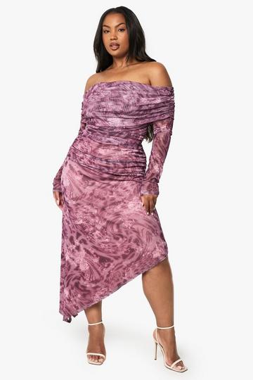PLUS BARDOT LONG SLEEVE ASYMMETRIC HEM MAXI DRESS pink