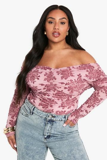 PLUS DEVORE LONG SLEEVE BARDOT TOP mauve