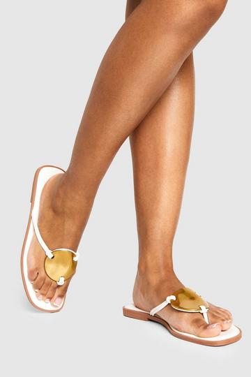 Metal Trim Detail Flat Sandals white