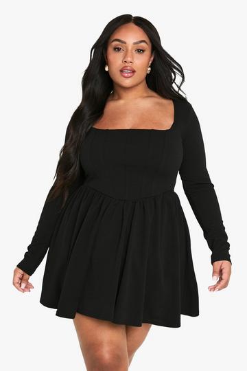 Plus Corset Detail Skater Dress black