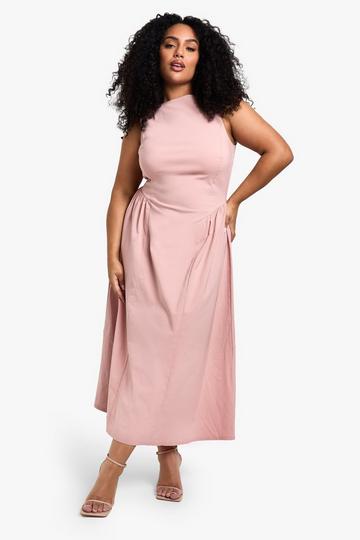 Plus BENGALINE SLEEVELESS MIDAXI SKATER DRESS rose