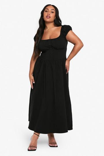 Plus BENGALINE MILKMAID MIDI DRESS black