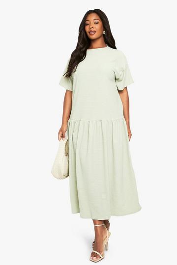 plus TEXTURED midaxi smock dress sage