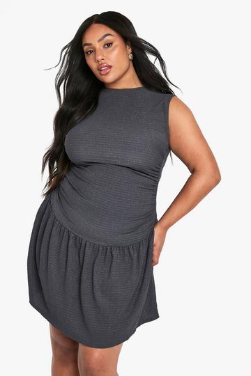 plus TEXTURED SLEEVELESS ROUCHED MINI DRESS charcoal