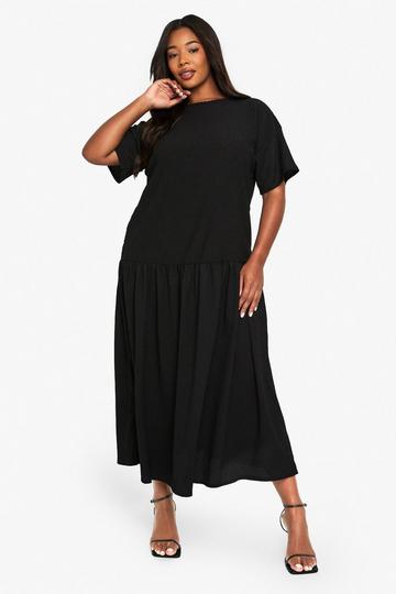 plus TEXTURED midaxi smock dress black