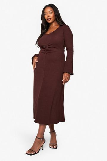 plus rib rouched midaxi dress chocolate