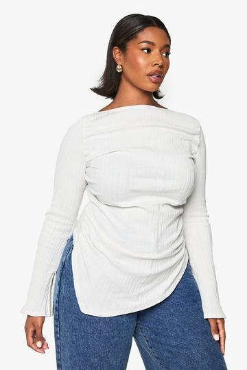 PLUS ASYMMETRIC FLARED SLEEVE LONG SLEEVE TOP cream