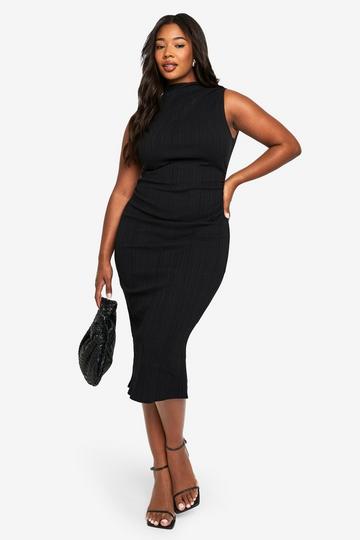 PLUS SLEEVELESS HIGH NECK MIDI DRESS black