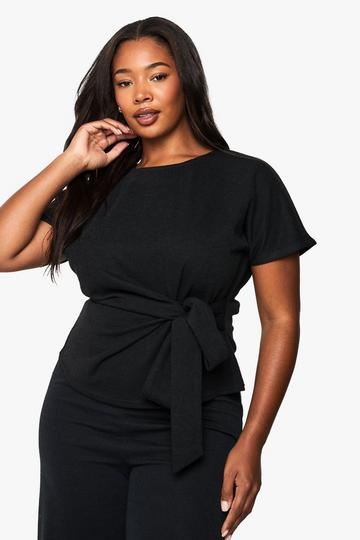 Plus Gebreide Gedrapeerde Top Met Korte Mouwen black