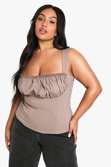 PLUS RUCHED STRAPPY CORSET mocha