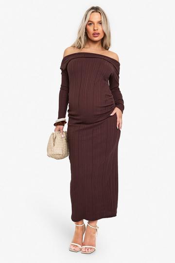 Maternity Rib Bardot Ruched Midaxi chocolate