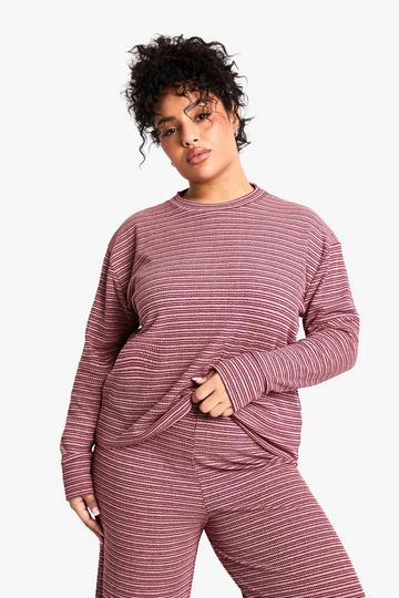 PLUS STRIPE LONG SLEEVE TOP red