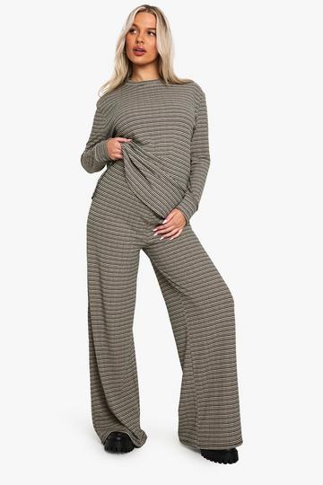 Maternity Rib Tie Waist Stripe Trousers black